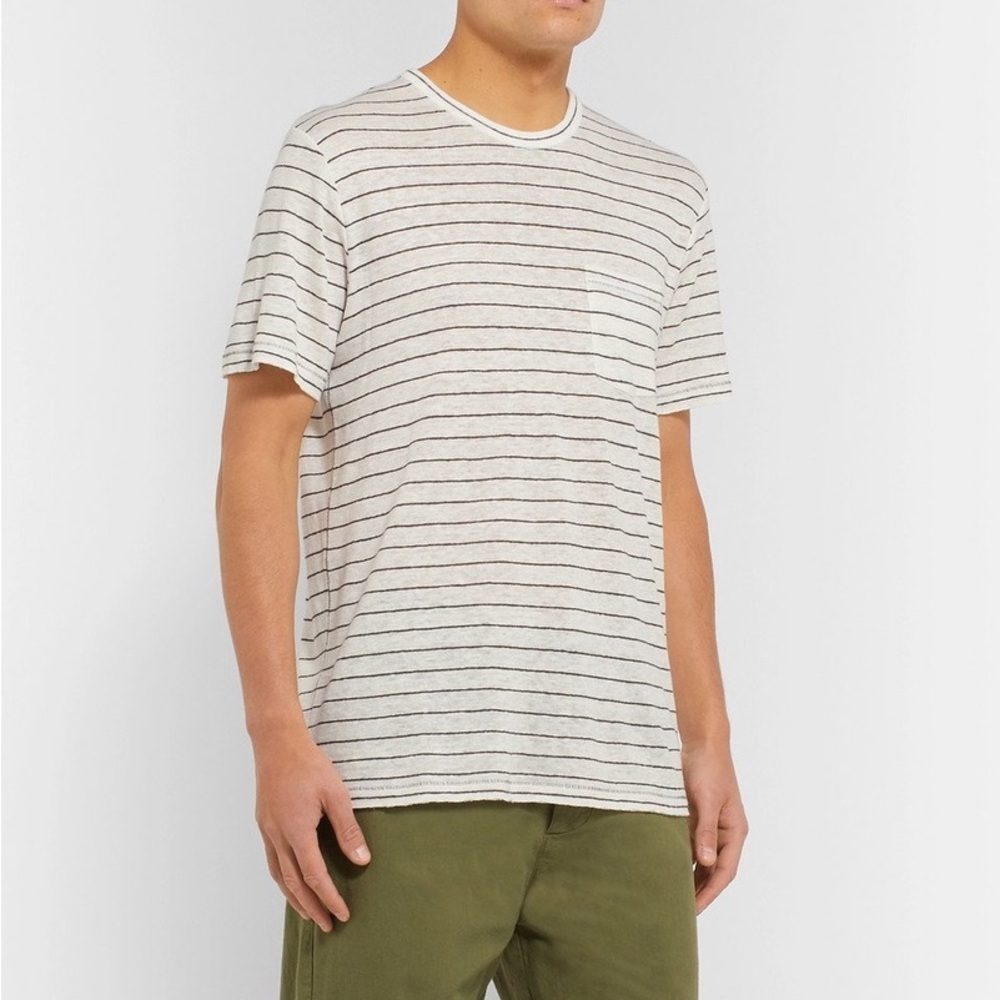 rag & bone Men's Short Sleeve Linen Striped Slub Tee - White and Black
